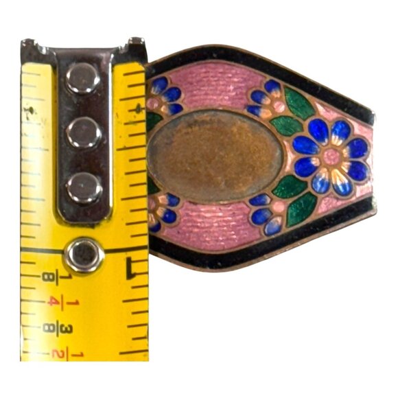 Vintage Czechoslovakia Pink Enamel Floral Brooch Cobalt Blue Flowers Accents - Picture 5 of 5